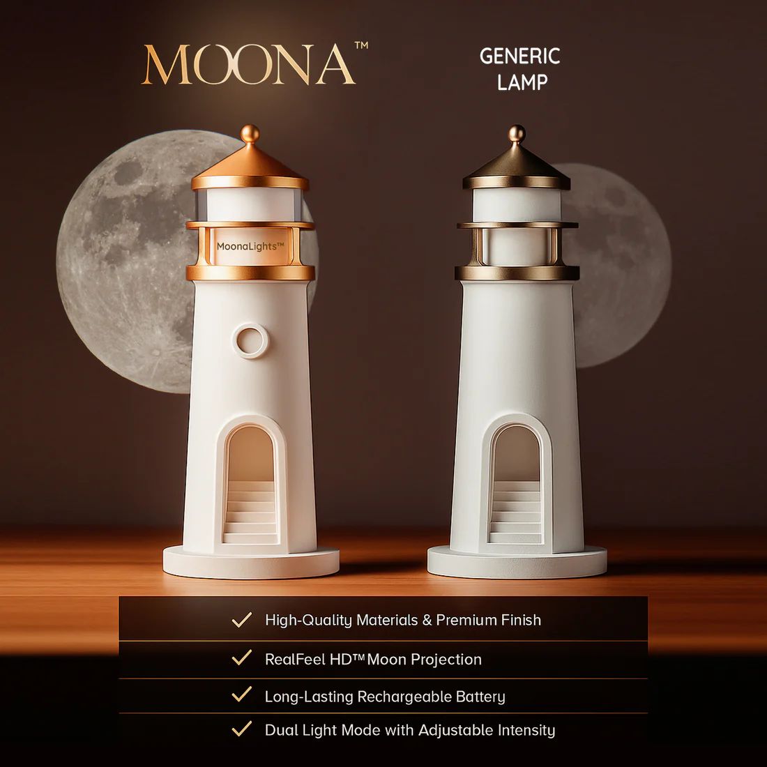 Moona™ 3D Moon Projector Lighthouse