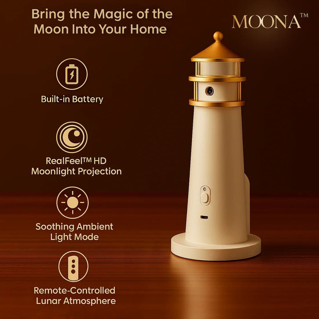 Moona™ 3D Moon Projector Lighthouse